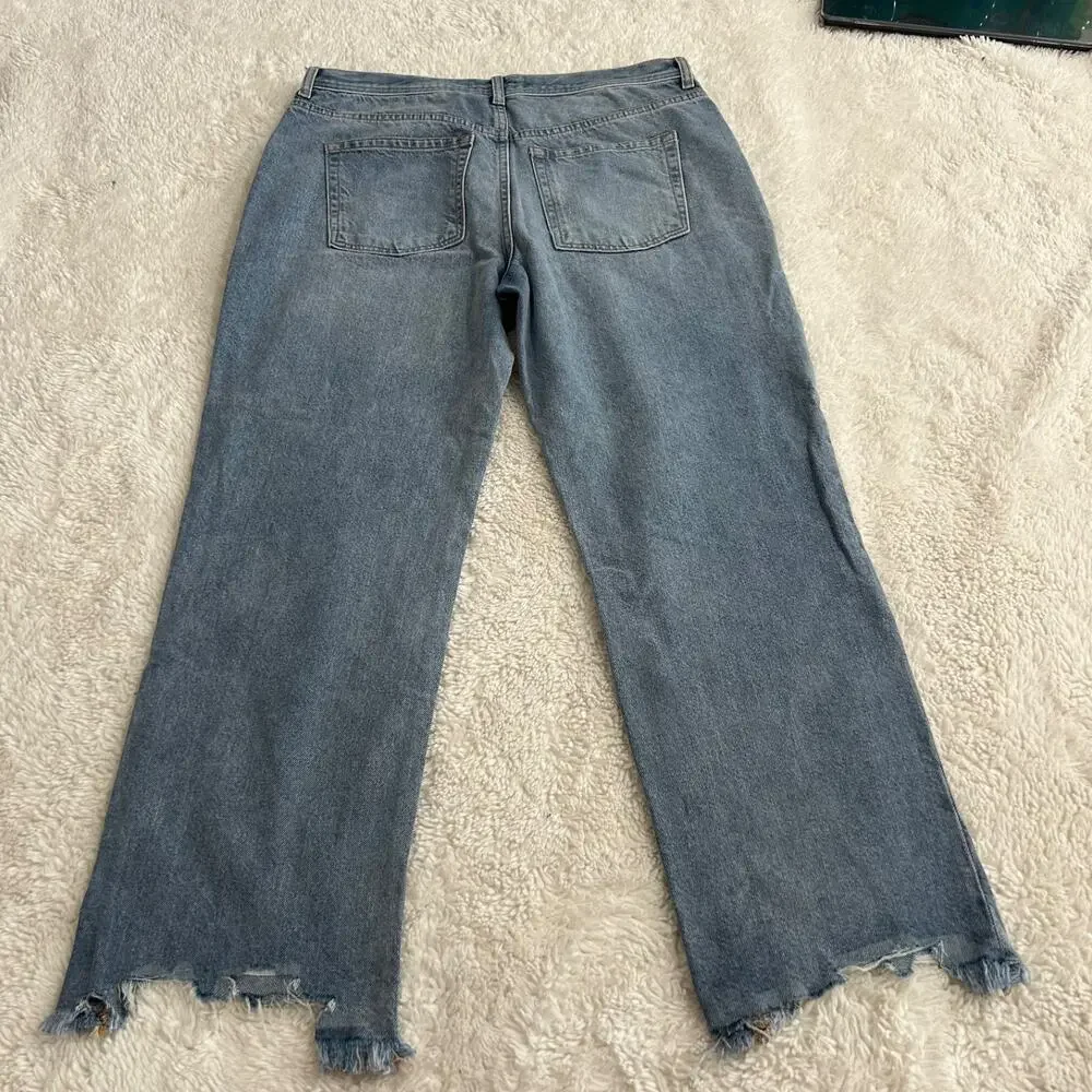 Free People Womens Straight Leg Denim Raw Hem Sz 30 Boho Indie Casual Preppy - Picture 3 of 7
